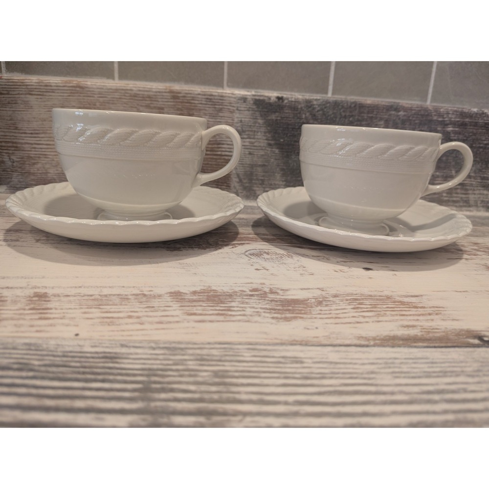 Set Of 2 RALPH LAUREN Clearwater Wedgwood Tea Cup & Saucer